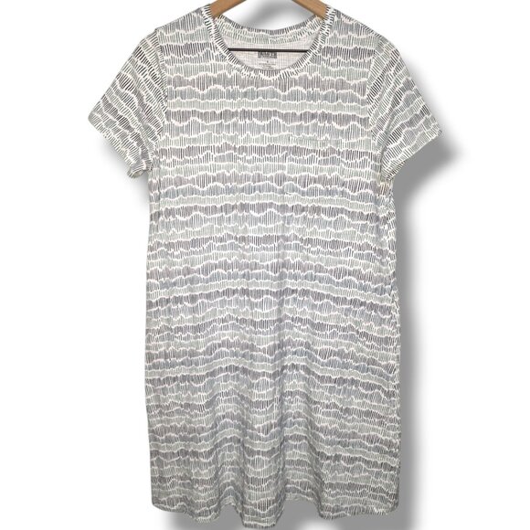 Duluth Trading Co Dress Small White Teal Short Sleeve Pockets Cotton/Stretch - Picture 1 of 4